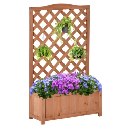 OUTSUNNY 28" X 11" X 46" Raised Garden Bed Wood Planter With Trellis for Vine Climbing, to Grow Vegetables, Herbs, And Flowers for Backyard, Patio