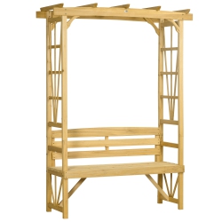 OUTSUNNY Patio Arch Pergola With Natural Wooden Bench, Ergonomic Outdoor Bench for Vines/climbing Plants, Perfect for The Backyard & Outdoor Space