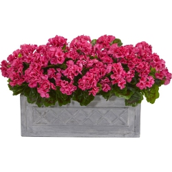 NEARLY NATURAL Indoor/outdoor 18" Geranium Artificial Plant With Stone Planter In Pink/gray