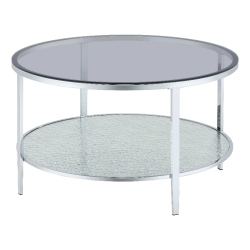 STEVE SILVER COMPANY Frostine Round Chrome And Tempered Glass Cocktail Table
