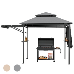GYMAX 13.5' X 4' Patio Bbq Grill Gazebo Side Awnings Shelves 2-Tier Canopy Outdoor