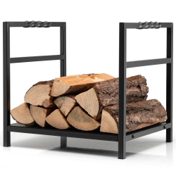 GYMAX Firewood Rack Fireplace Log Holder Wood Steel Stove Bracket Stacking Rack