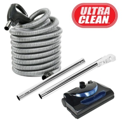 ULTRA CLEAN Central Vacuum Electric Attachment Kit - Dual Voltage Hose \w 3-Way On/off Switch Handle - Electric Power Nozzle - Set Of Chromed Wands