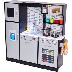 LIL' JUMBL Kitchen Set for Kids, Pretend Wooden Play Kitchen Set, Realistic Sound & More - In Charcoal