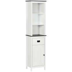 KLEANKIN Tall Bathroom Storage Cabinet, Floor Standing Linen Cabinet With Drawer And Adjustable Shelf for Living Room In White