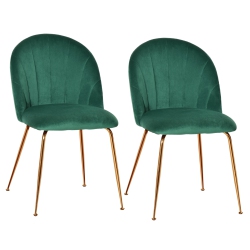 HOMCOM Modern Dining Chairs Set Of 2, Upholstered Kitchen Chairs, Accent Chair With Gold Metal Legs for Kitchen, Dining Room In Green