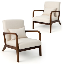 Costway Set of 2 Accent Chairs Leisure Armchair with Rubber Wood Frame&Lumbar Pillow