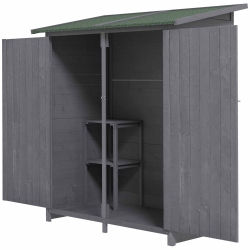 OUTSUNNY 54.75"x29.5"x63" Garden Storage Shed Asphalt Roof Wooden Timber Double Door Utility Storage House W/ Movable Shelf & Fixed Fittings And Grey