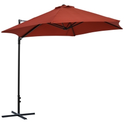 OUTSUNNY 8.5Ft Offset Patio Umbrella With 360° Rotation, Outdoor Cantilever Roma Parasol Hanging Sun Shade Canopy Shelter With Cross Base, Wine