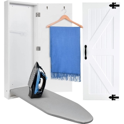 IVATION Foldable Wall-Mounted Ironing Board, Iron Board With Farmhouse Door In White