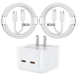 CSMART [Apple Mfi Cert] 35W Dual USB C Pd 3.0 Fast Wall Charger Power Adapter + 2X USB C to Lightning Cable for Macbook Iphone Ipad