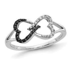 GEM AND HARMONY 1/7 Carat (Ctw) Black & Diamond Heart Promise Ring In 14K Gold In White