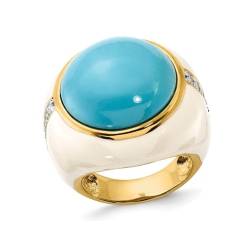 GEM AND HARMONY Sterling Silver With Gold Plating Cocktail Ring With Synthetic In Turquoise