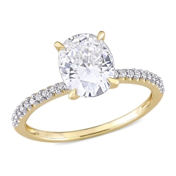 GEM AND HARMONY 2.00 Carat (Ctw) Lab-Created Oval Moissanite Solitaire Engagement Ring 14K Gold With Diamonds In Yellow
