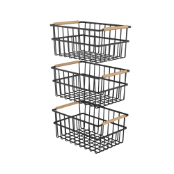 OCEANSTAR Metal Wire Organizer Bin Basket With Handles, Set Of 3 In Black