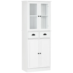 HOMCOM 61" Kitchen Pantry Cabinet, Freestanding Farmhouse Buffet Storage Cabinet With Soft Close Glass Doors And Adjustable Shelves In White