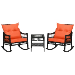 OUTSUNNY 3 Pieces Outdoor Pe Rattan Rocking Chair Set, Patio Wicker Rocker Chair Bistro Set \w Padded Cushions And Storage, for Garden Backyard Porch
