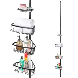 SORTWISE Adjustable Bathroom Shower Caddy Shelf, Constant Tub Tension Corner Pole Caddy \w 4 Positionable Storage Baskets for Shampoo, Conditioner
