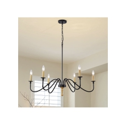 AVAMALIS A|M Lighting Wood Farmhouse Candle Chandelier 6-Light Rustic Light Fixture