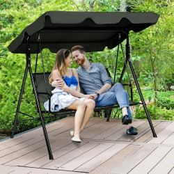 GYMAX Outdoor Swing Canopy Patio Swing Chair 3 Person Canopy Hammock In Black