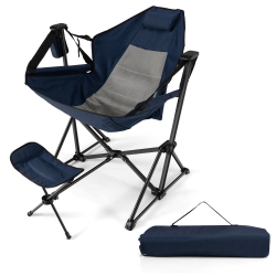 GYMAX Hammock Camping Chair W/ Retractable Footrest & Carrying Bag for Camping Picnic
