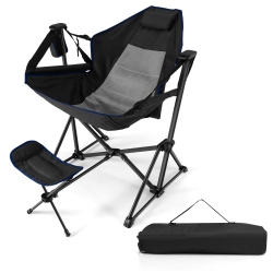 GYMAX Hammock Camping Chair W/ Retractable Footrest & Carrying Bag for Camping Picnic