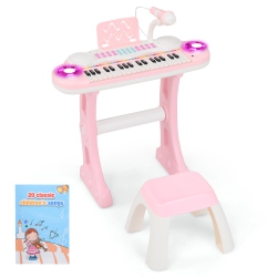 GYMAX Electronic Kids Piano Toy 37 Keys Piano Keyboard W/ Detachable Legs Stool