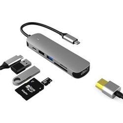 SUPERSHIELD USB Type C Hub Adapter 6 In 1 (Type C to USB 3.0 + Sd + Tf + HDMI) for Ipad Macbook Laptop HDtv Projector Monitor