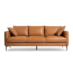 VALENCIA SEATING Jasper Top Grain Leather With Wooden Frame 3 Seats Sofa, Cognac Color