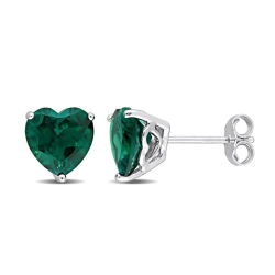 GEM AND HARMONY 3.00 Carat (Ctw) Lab-Created Emerald Heart-Shape Solitaire Stud Earrings In Sterling In Silver