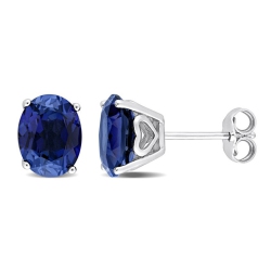 GEM AND HARMONY 5.90 Carat (Ctw) Lab-Created Sapphire Oval Stud Earrings In Sterling Silver In Blue