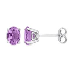 GEM AND HARMONY 1.40 Carat (Ctw) Amethyst Oval Stud Earrings In Sterling In Silver