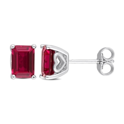 GEM AND HARMONY 2.60 Carat (Ctw) Lab-Created Ruby Octagon Solitaire Stud Earrings In Sterling In Silver