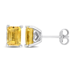 GEM AND HARMONY 2.20 Carat (Ctw) Citrine Emerald-Cut Solitaire Stud Earrings In Sterling In Silver