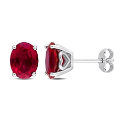 GEM AND HARMONY 5.90 Carat (Ctw) Lab-Created Ruby Oval Stud Earrings In Sterling In Silver