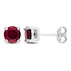 GEM AND HARMONY 2.00 Carat (Ctw) Garnet Solitaire Stud Earrings In Sterling (6Mm) In Silver