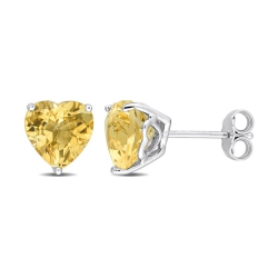 GEM AND HARMONY 3.28 Carat (Ctw) Citrine Heart-Shape Solitaire Stud Earrings In Sterling In Silver