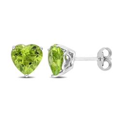 GEM AND HARMONY 3.34 Carat (Ctw) Peridot Heart-Shape Solitaire Stud Earrings In Sterling In Silver