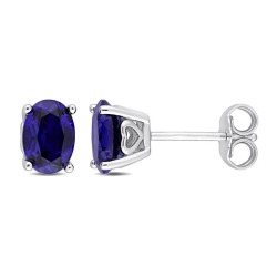 GEM AND HARMONY 2.54 Carat (Ctw) Lab-Created Sapphire Oval Stud Earrings In Sterling Silver In Blue