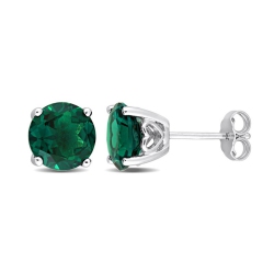 GEM AND HARMONY 3.70 Carat (Ctw) Lab-Created Emerald Solitaire Stud Earrings In Sterling (6Mm) In Silver