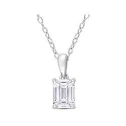 GEM AND HARMONY 1.00 Carat (Ctw) Simulated Moissanite Emerald-Cut Solitaire Pendant Necklace In Sterling With Chain (8Mm) In Silver