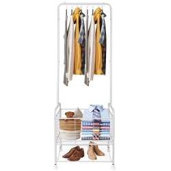 SORTWISE 2 In 1 Clothes Rack Garment Clothing Coat Shelf With Storage Basket & Bottom Rack And 4 Wheels -