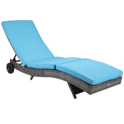 OUTSUNNY Wicker Chaise Lounge, Outdoor Lounge Chair, 5-Level Adjustable Backrest S-Shape Rattan Lounger \w Cushion & Wheels for Patio, Deck, Poolside
