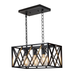 AVAMALIS A|M Lighting Industrial Kitchen Island Pendant Lighting, Pynsseu Rectangular Vintage Rustic 3-Light Hanging Pendant Light Fixture