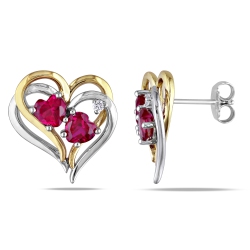 AMOUR Modern Yellow/silver Sterling Silver With Heart Ruby And 0.04Ctw I3 White Diamond Stud Earrings In Red
