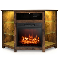 COSTWAY Fireplace Tv Stand W/ Led Lights & 18" Electric Fireplace for Tvs Up to 50