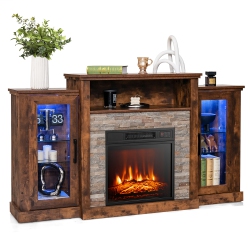 COSTWAY Fireplace Tv Stand With Led Lights & 18" Electric Fireplace for 65" Wall-Mounted Tv