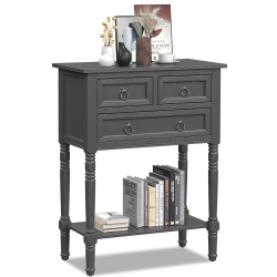 COSTWAY Console Entryway Table W/ 3 Drawers Open Shelf for Hallway Living Room Dark In Grey