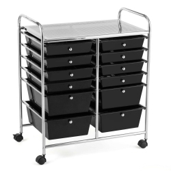 GYMAX Office Rolling Cart 12 Storage Drawer Studio Organizer Bins Scrapbook Paper In Black