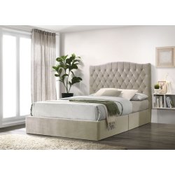 AERYS Hester Upholstered Platform Bed Frame / Mattress Foundation / Wood Slat Support / No Box Spring Needed / Easy Assembly (Beige, Queen Velvet)